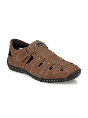 Hitz Men's Brown Leather Shoe-Style Sandals