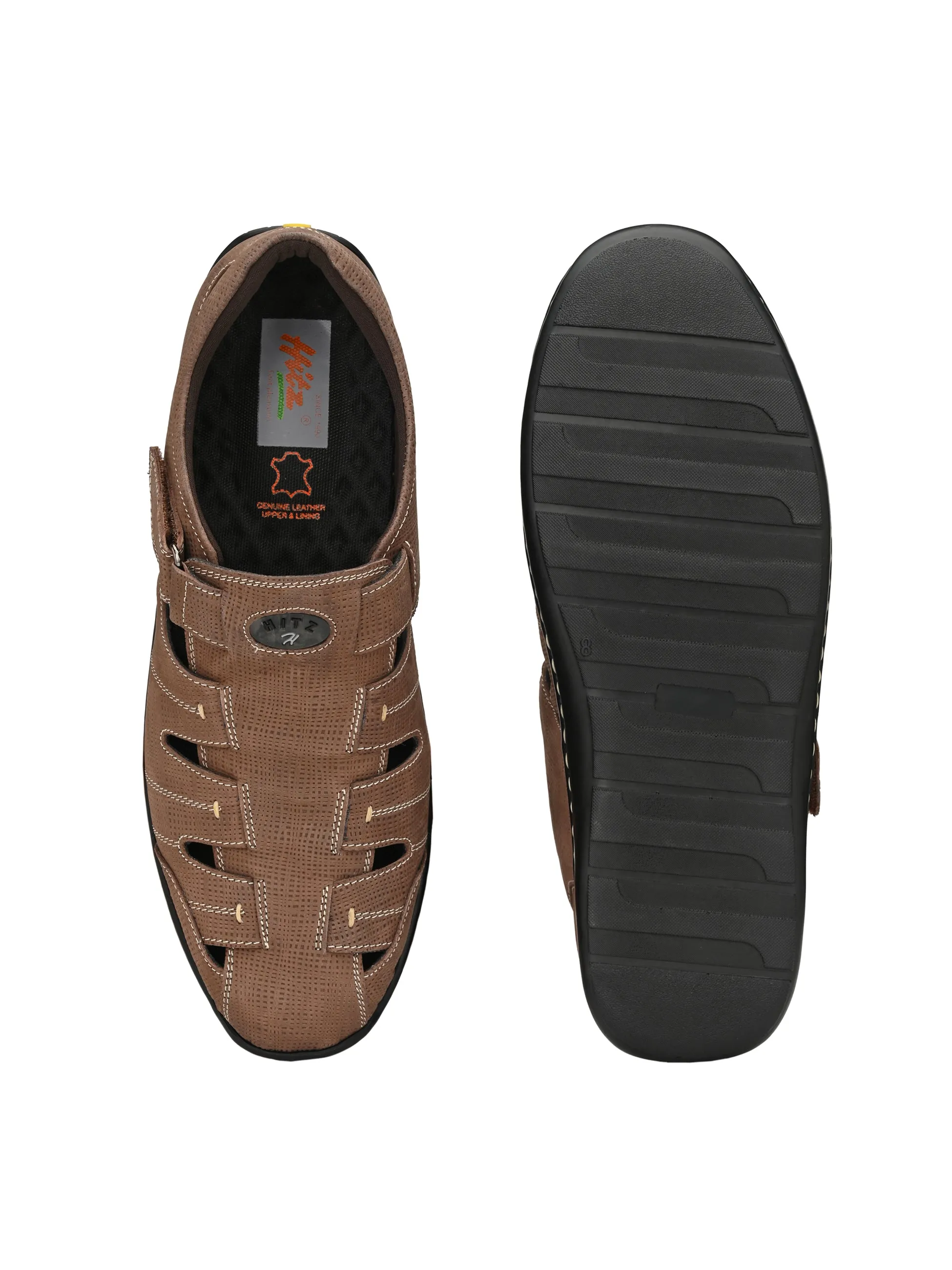 Hitz Men's Brown Leather Shoe-Style Sandals
