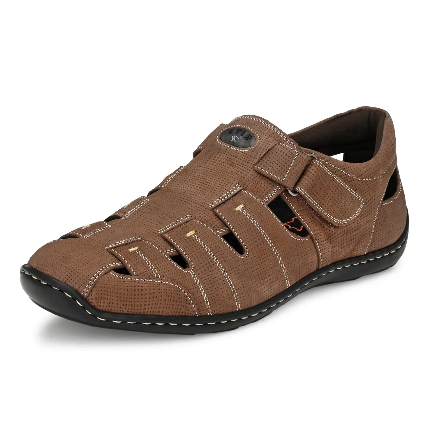 Hitz Men's Brown Leather Shoe-Style Sandals