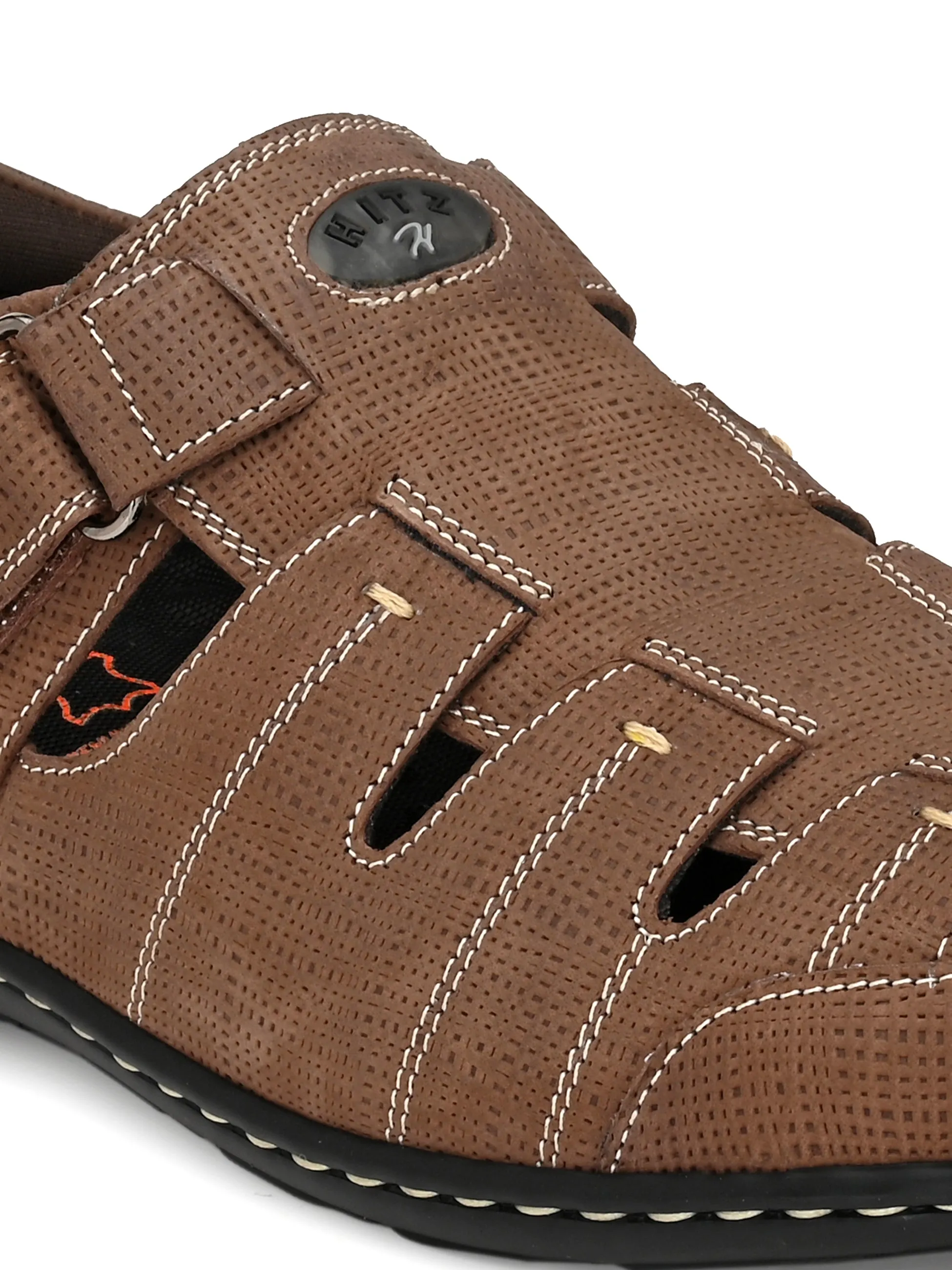Hitz Men's Brown Leather Shoe-Style Sandals