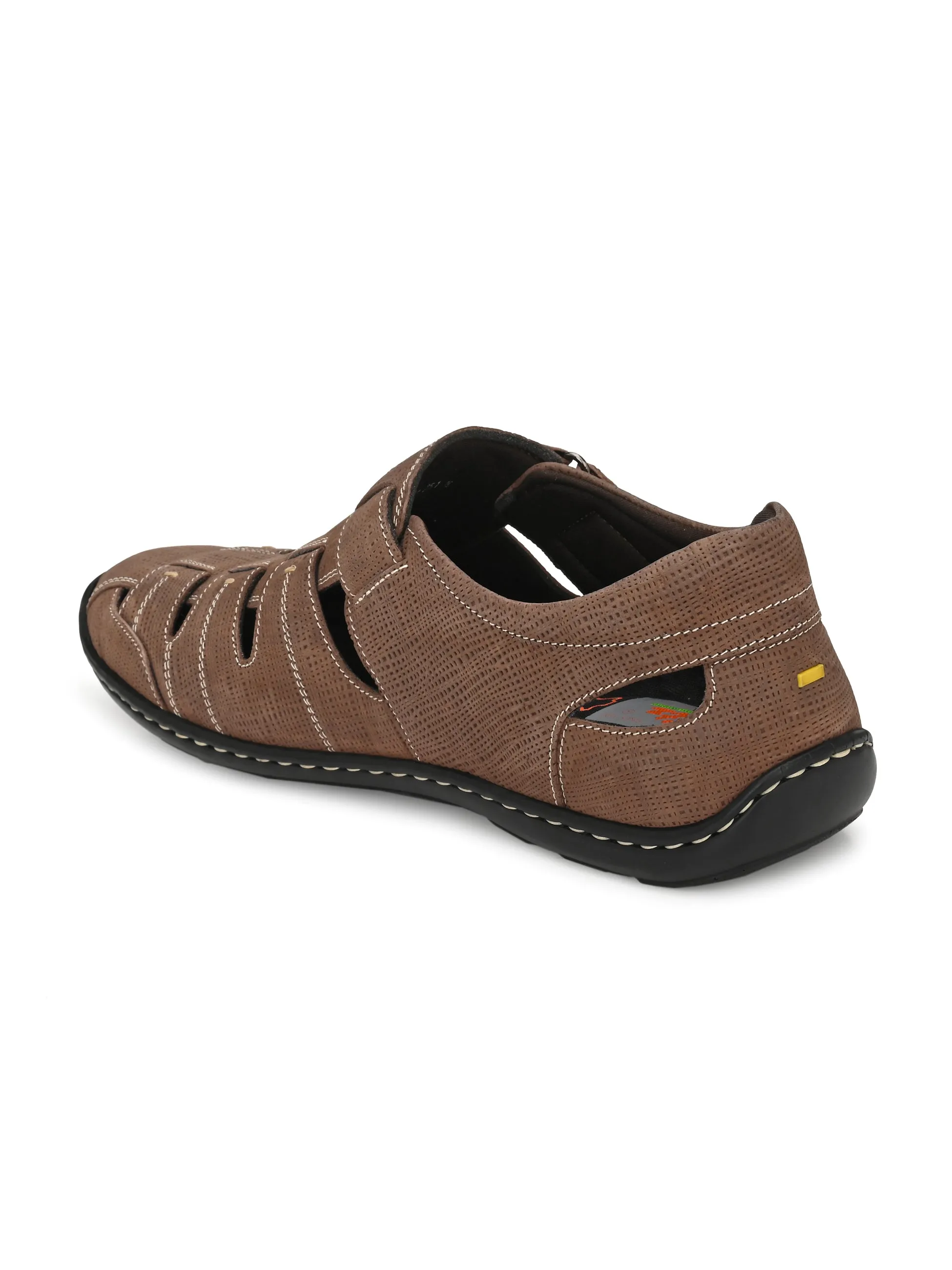 Hitz Men's Brown Leather Shoe-Style Sandals