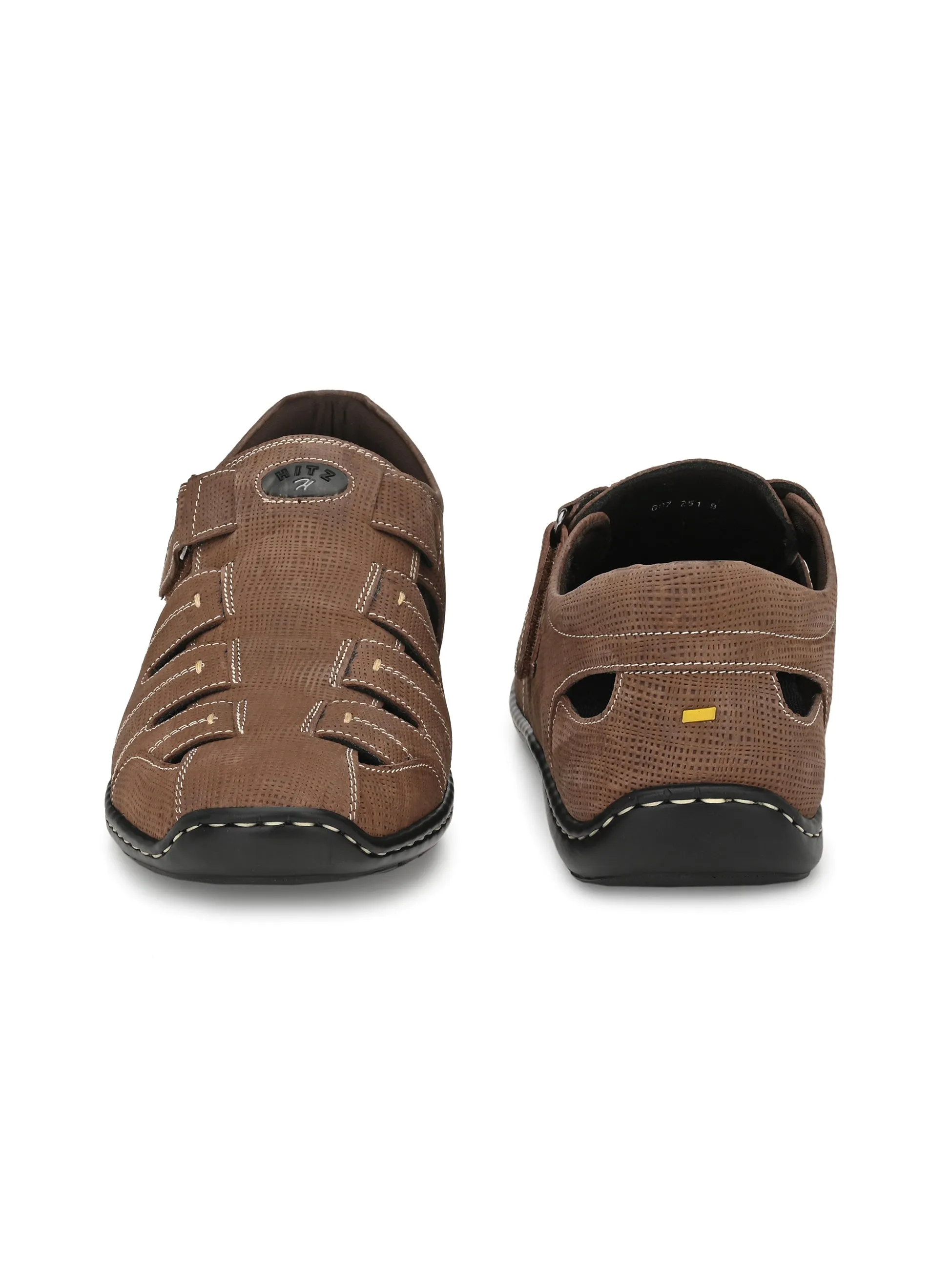 Hitz Men's Brown Leather Shoe-Style Sandals