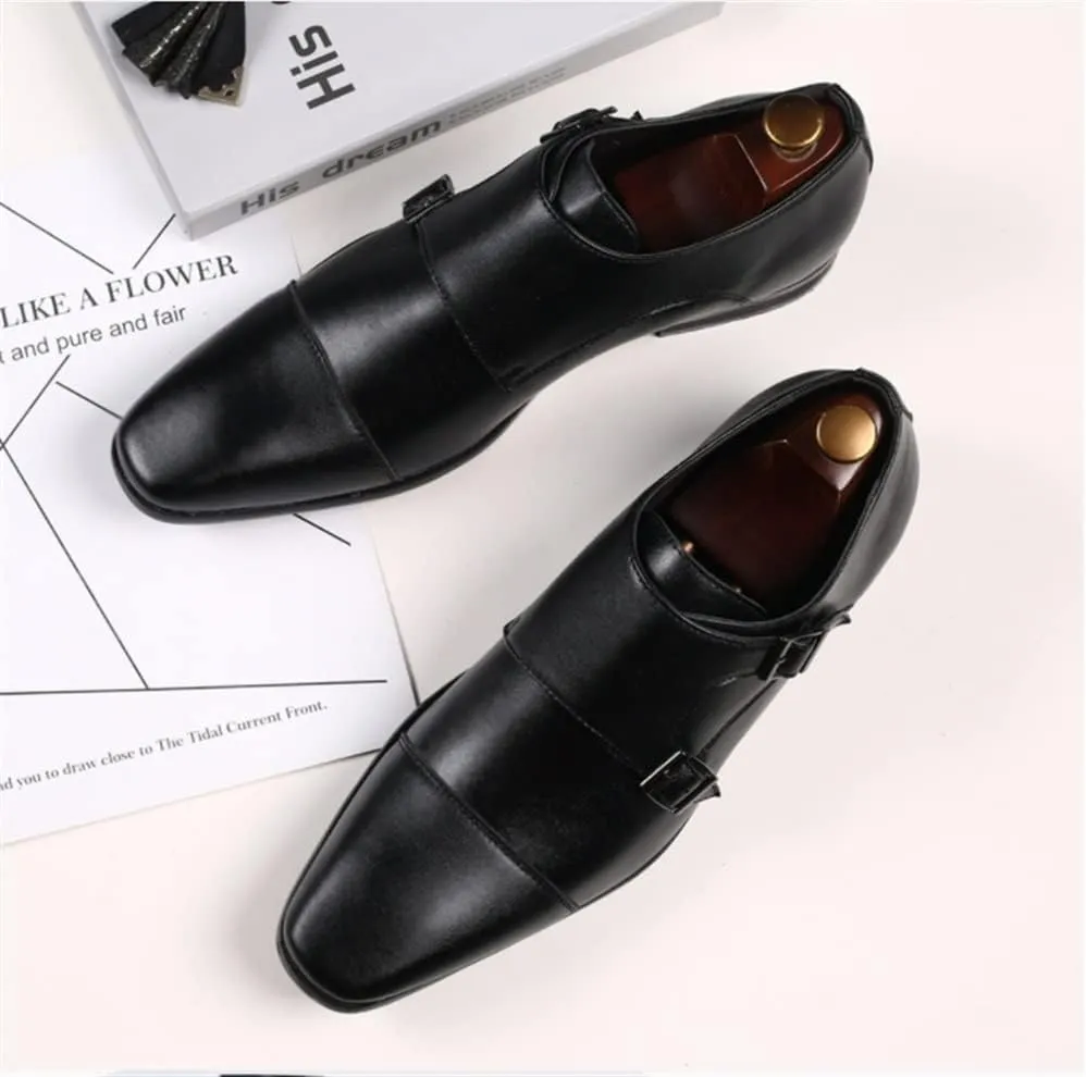 HOOENG Dress Oxford for Men Slip on Double Monk Strap Cap Toe PU Leather Slip Resistant Low Top Block Heel Anti-Slip Non Slip Casual