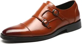 HOOENG Oxford Shoes for Men Slip on Monk Strap Cap Toe Black Burnished Toe PU Leather Anti-Slip Block Heel Rubber Sole Outdoor (Color : Yellow, Size : 6)