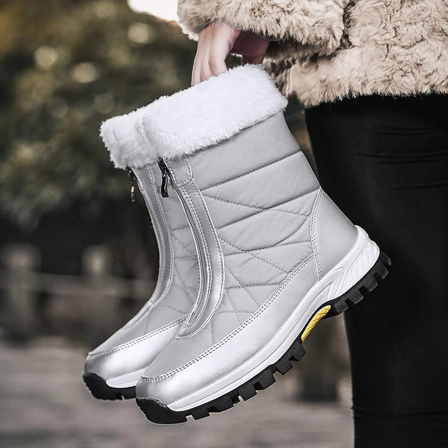 Insulated Snow Ankle Shoes for Men Fur Lined Non-Slip Womens Winter Walking Shoes for Men