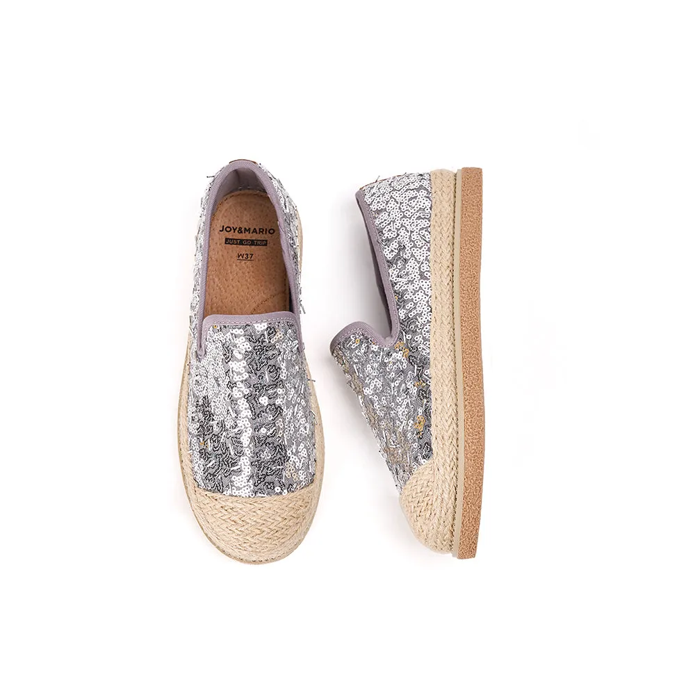 JOY&MARIO Handmade Women’s Slip-On Espadrille Sequins Mesh Loafers in Red-69280W