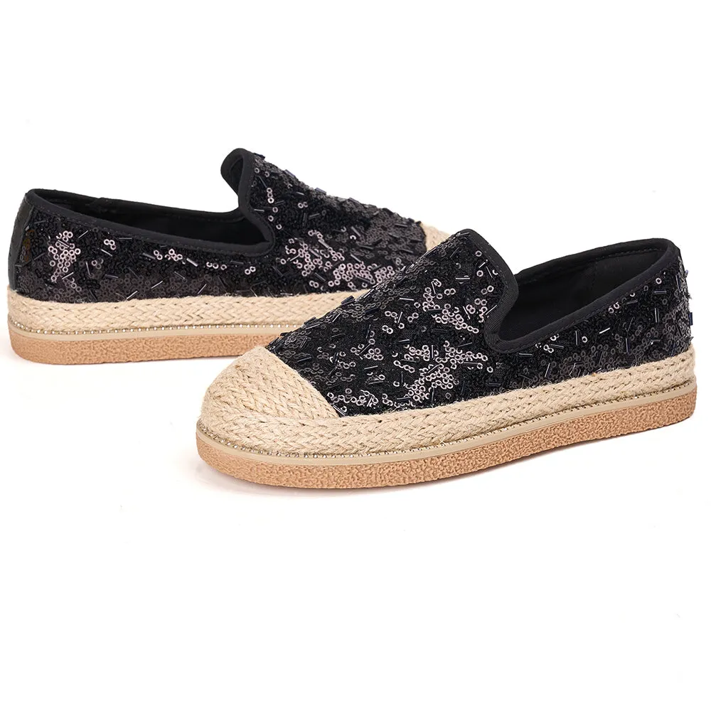 JOY&MARIO Handmade Women’s Slip-On Espadrille Sequins Mesh Loafers in Red-69280W
