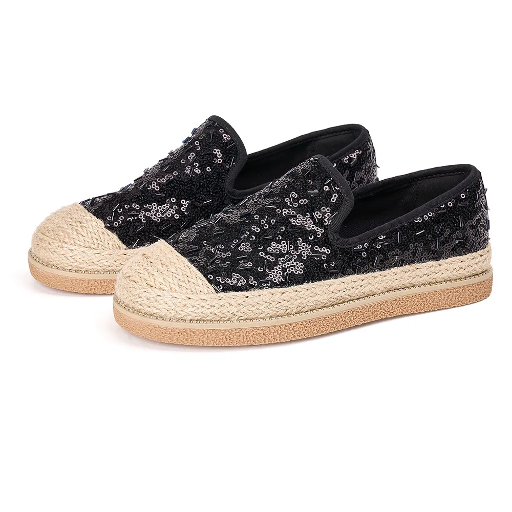 JOY&MARIO Handmade Women’s Slip-On Espadrille Sequins Mesh Loafers in Red-69280W