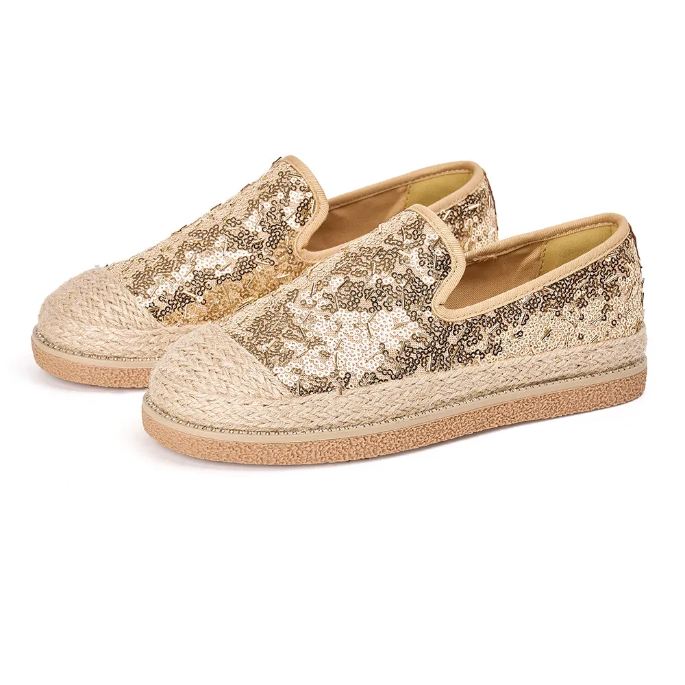 JOY&MARIO Handmade Women’s Slip-On Espadrille Sequins Mesh Loafers in Red-69280W