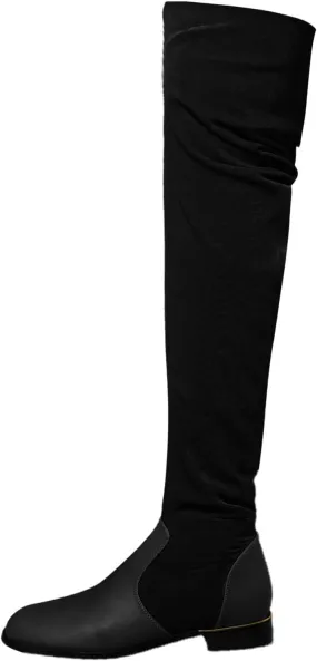 Knee Length Boots for Women's New European and Large Size Boots for Women's Foreign Trade Suede Stitching Thick Heels Fashion Boots Thigh High Platform Boots for Women