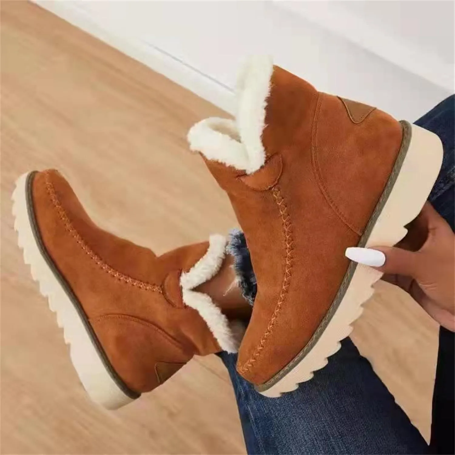 Ladmiple Winter Fashion Boots For Women 2024 Snow Boots Slip on Fur Lined Lightweight Cold Weather Warm Ankle Booties Loafers