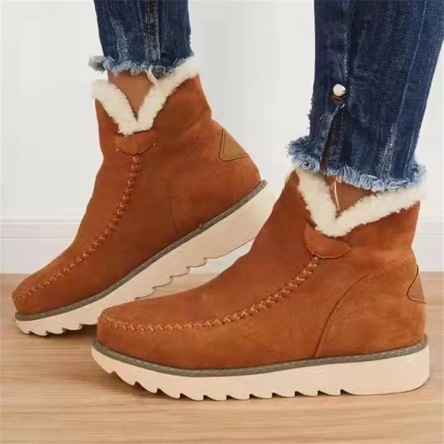 Ladmiple Winter Fashion Boots For Women 2024 Snow Boots Slip on Fur Lined Lightweight Cold Weather Warm Ankle Booties Loafers