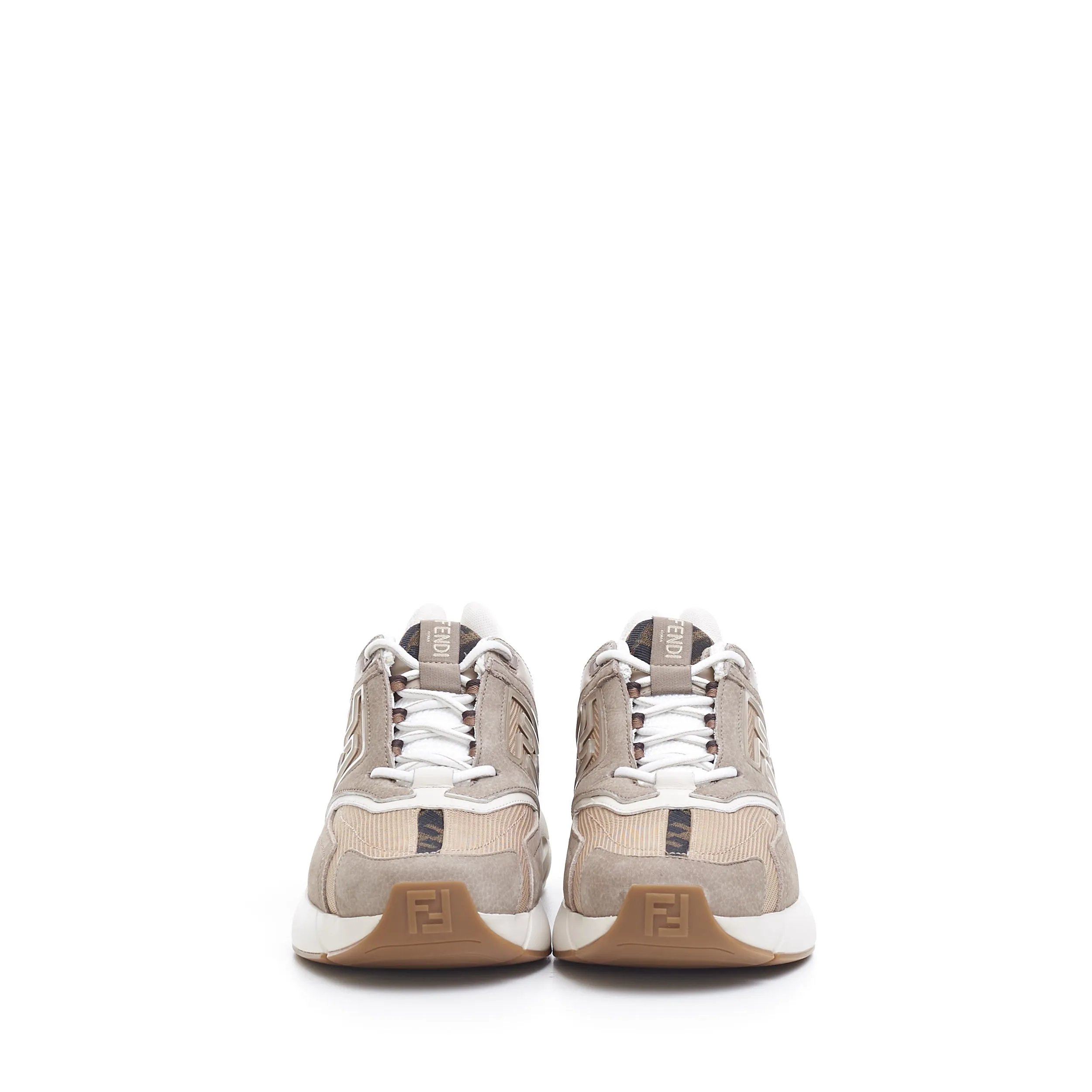 Low Top 'Faster' Sneakers With FF Motif In Beige Nubuck
