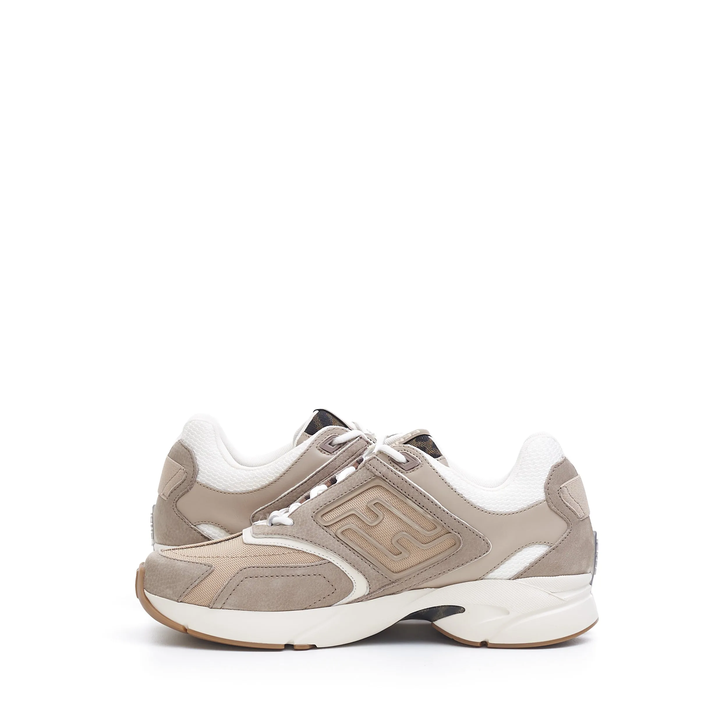Low Top 'Faster' Sneakers With FF Motif In Beige Nubuck