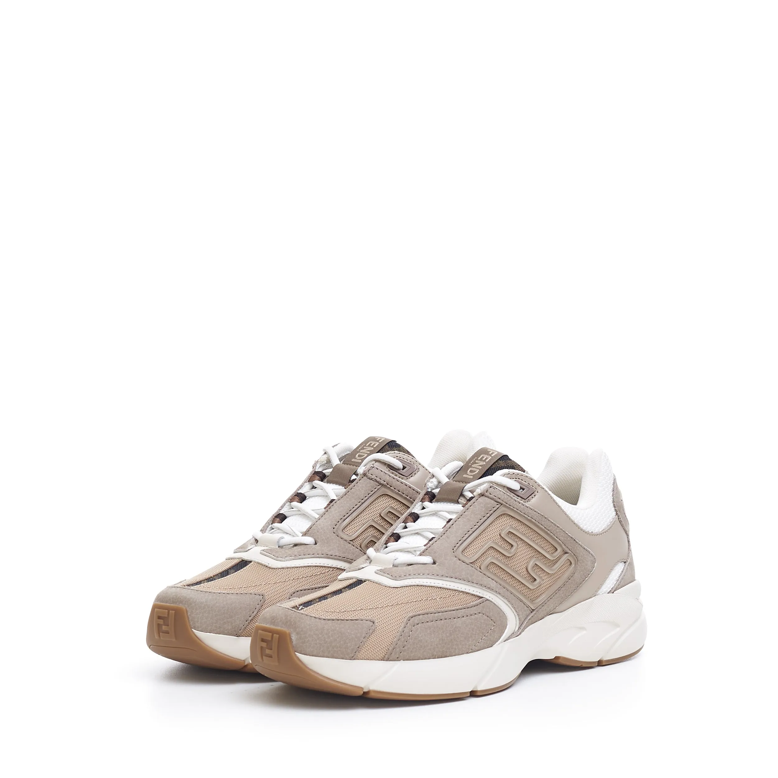Low Top 'Faster' Sneakers With FF Motif In Beige Nubuck