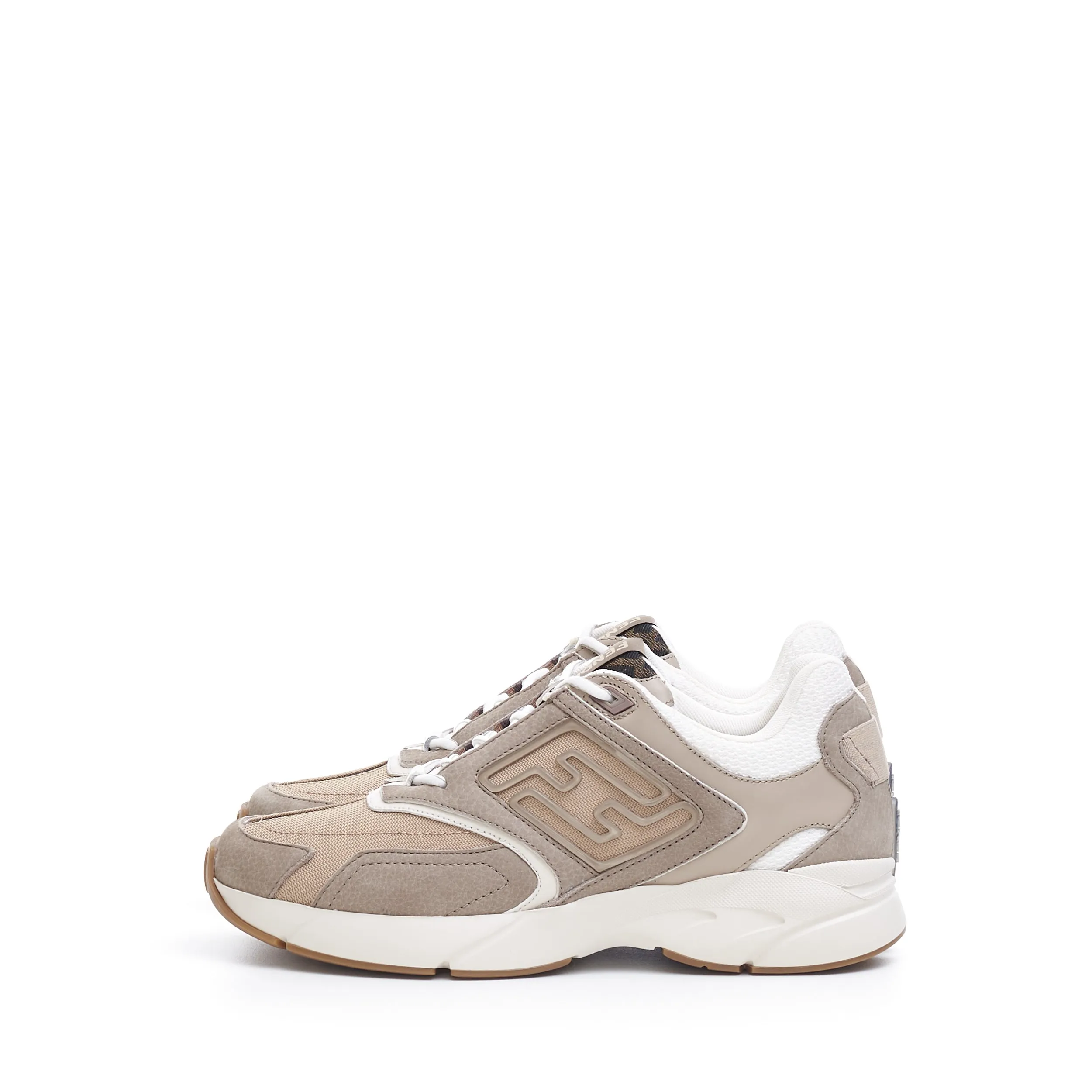 Low Top 'Faster' Sneakers With FF Motif In Beige Nubuck