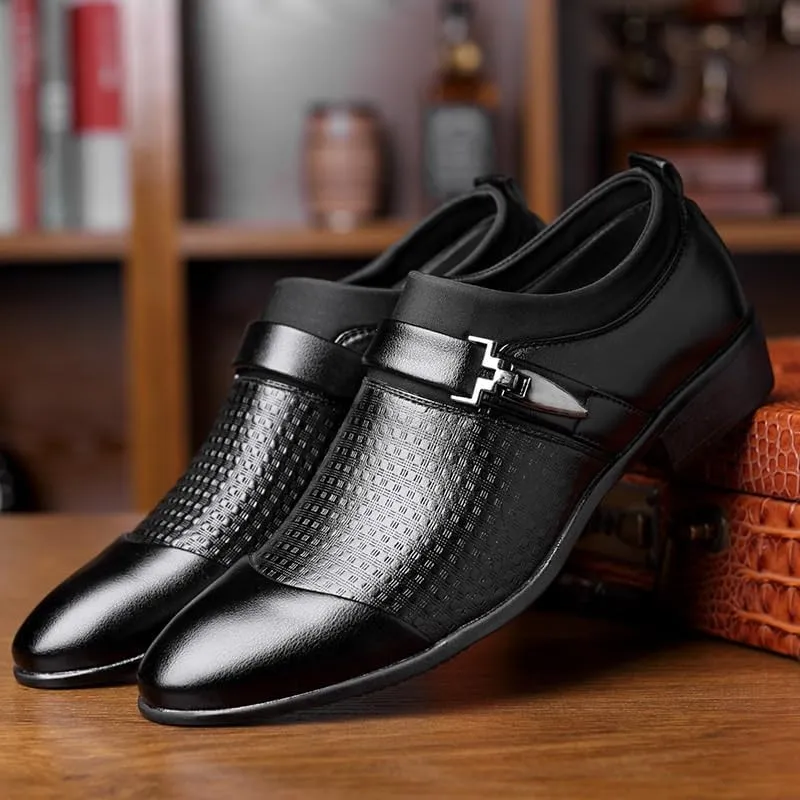 Men Dress Leather Shoes Slip On Flats Oxford Business Office Men's Comfort Orthopedic Dress Shoes Formal Wedding Shoe Pointed Toe