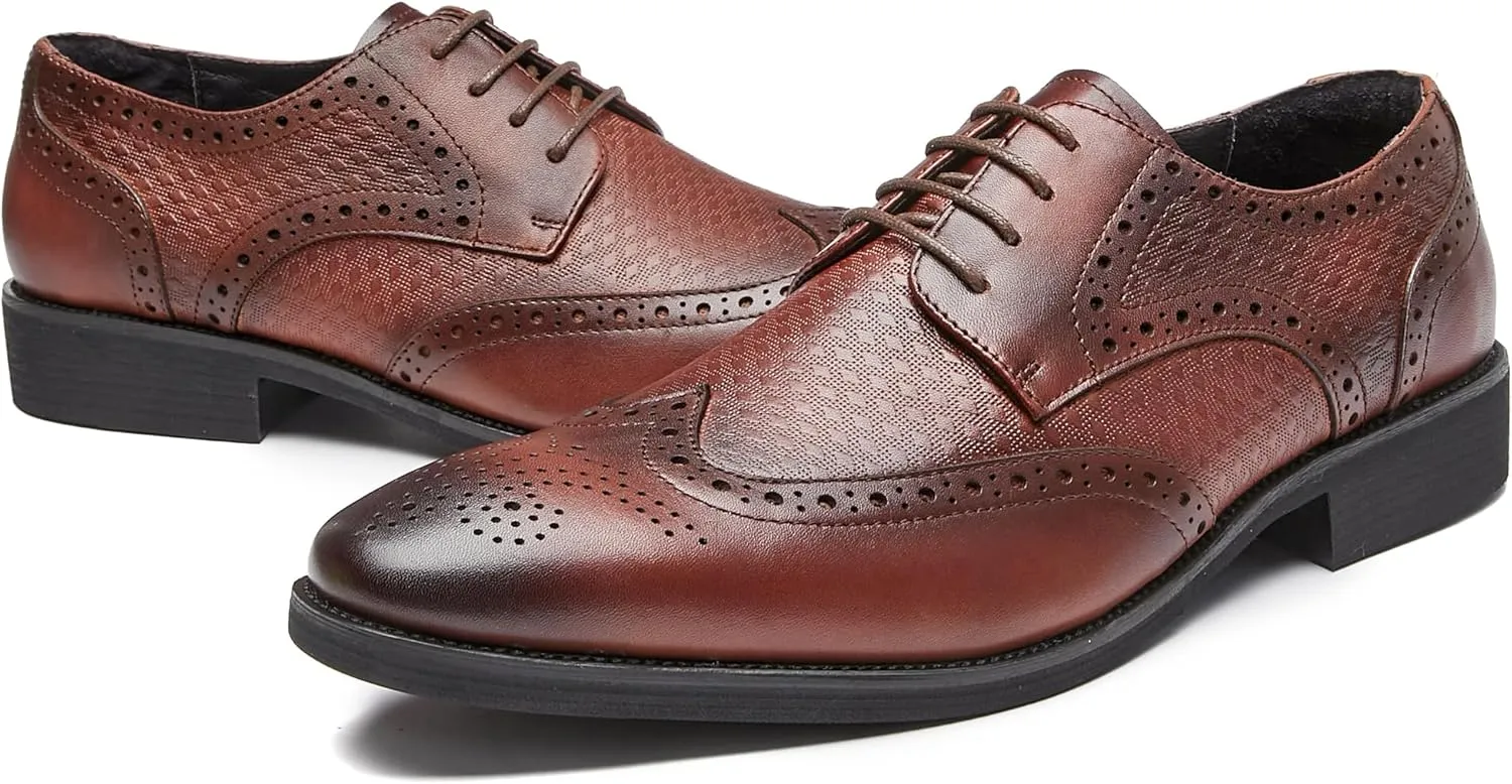 Men Dress Shoes Men's Oxfords Genuine Leather Wingtip Derby Shoes Formal Business Casual Dress Tuxedo Shoes