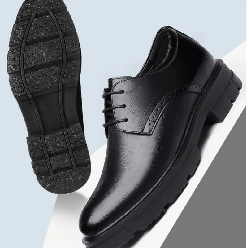 Men's Classic Lace-up Formal Oxfords Men's Genuine Leather Low Derby Slip-On Shoes with Non-Slip Sole