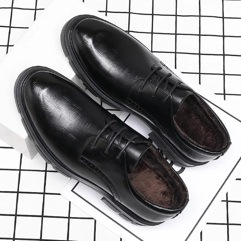 Men's Classic Lace-up Formal Oxfords Men's Genuine Leather Low Derby Slip-On Shoes with Non-Slip Sole