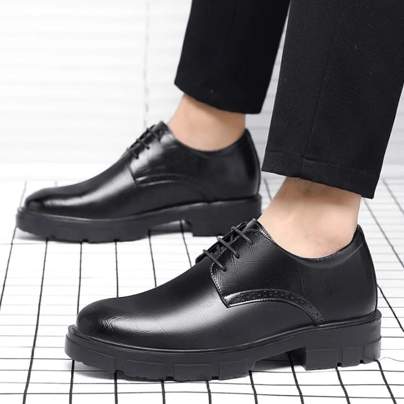Men's Classic Lace-up Formal Oxfords Men's Genuine Leather Low Derby Slip-On Shoes with Non-Slip Sole