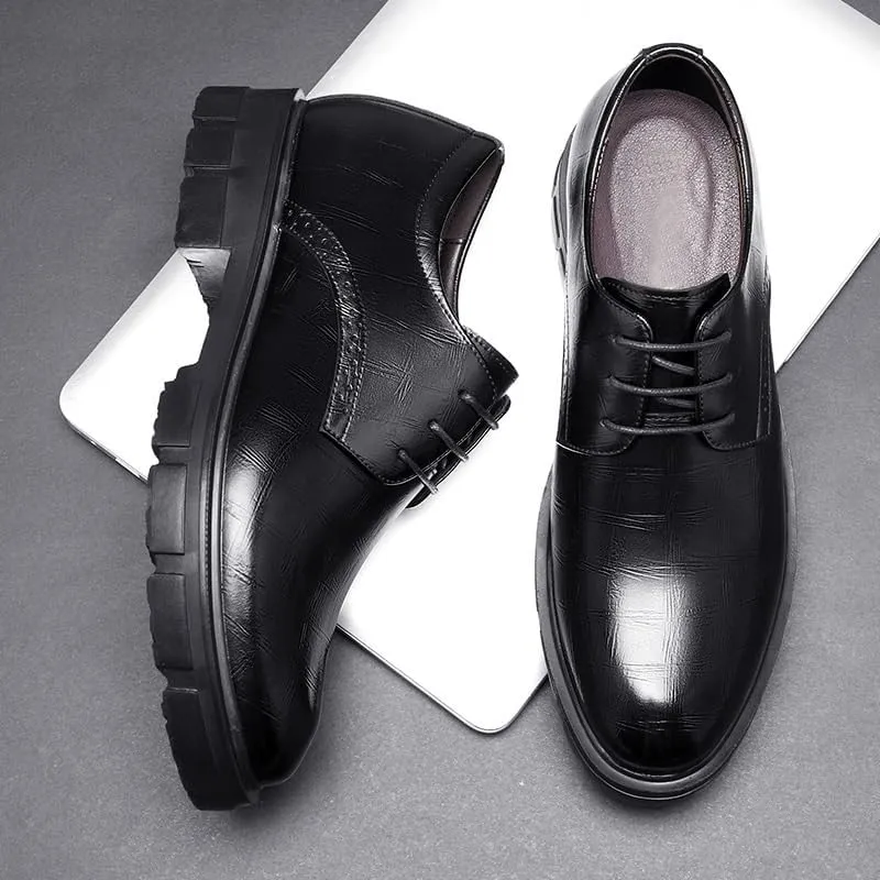 Men's Classic Lace-up Formal Oxfords Men's Genuine Leather Low Derby Slip-On Shoes with Non-Slip Sole