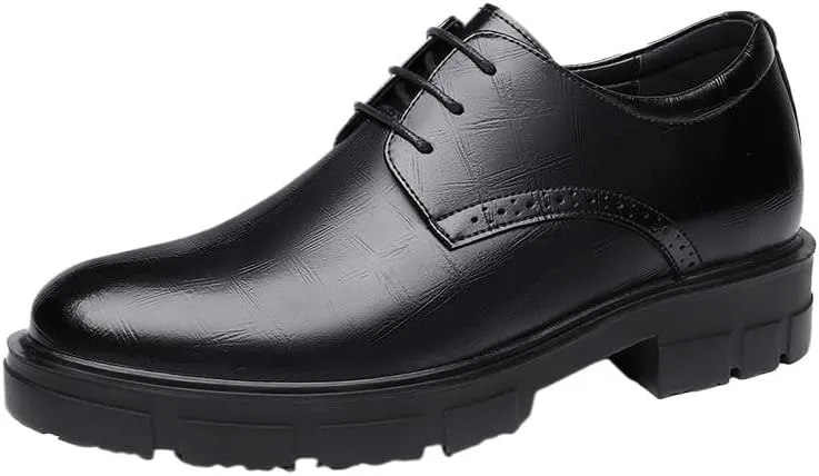 Men's Classic Lace-up Formal Oxfords Men's Genuine Leather Low Derby Slip-On Shoes with Non-Slip Sole