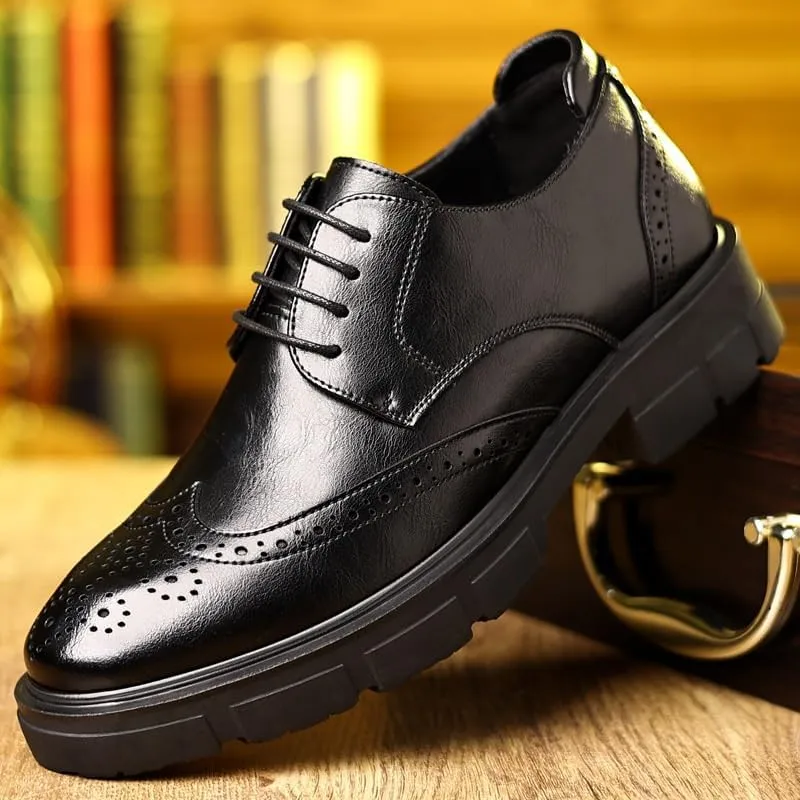 Men's Classic Lace-up Formal Oxfords Round Toe Lug Sole Non-Slip Lace-Up Business Leather Shoes