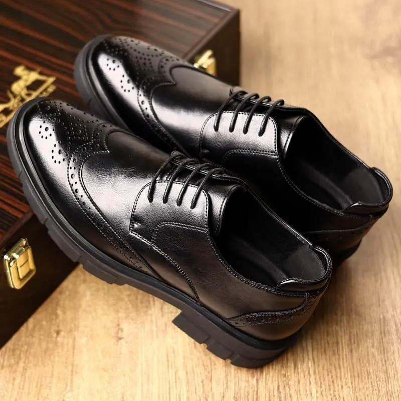 Men's Classic Lace-up Formal Oxfords Round Toe Lug Sole Non-Slip Lace-Up Business Leather Shoes