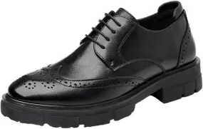 Men's Classic Lace-up Formal Oxfords Round Toe Lug Sole Non-Slip Lace-Up Business Leather Shoes