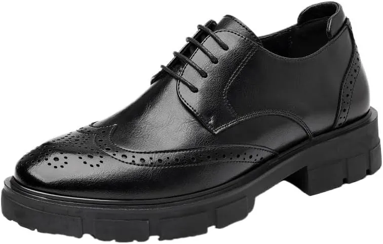 Men's Classic Lace-up Formal Oxfords Round Toe Lug Sole Non-Slip Lace-Up Business Leather Shoes