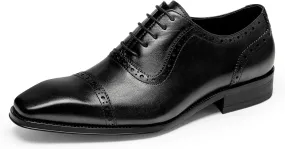 Men's Dress Shoes Semi Brogue Oxford Business Casual Leather Shoes - Genuine Full Grain Leather, Comfortable Slip-Resistant Sole, Classic Wingtip Design for Men