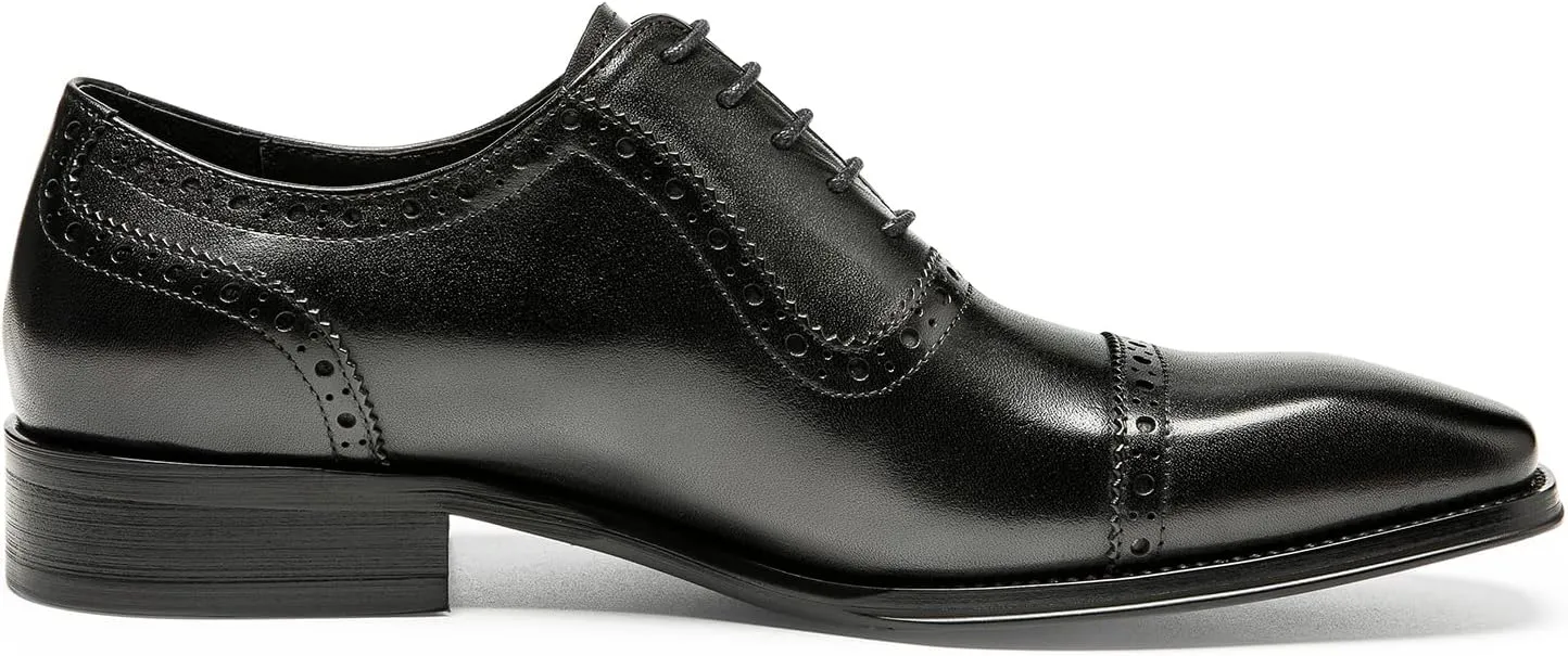 Men's Dress Shoes Semi Brogue Oxford Business Casual Leather Shoes - Genuine Full Grain Leather, Comfortable Slip-Resistant Sole, Classic Wingtip Design for Men