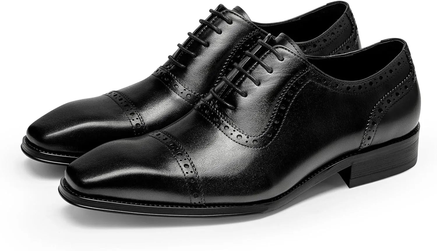 Men's Dress Shoes Semi Brogue Oxford Business Casual Leather Shoes - Genuine Full Grain Leather, Comfortable Slip-Resistant Sole, Classic Wingtip Design for Men