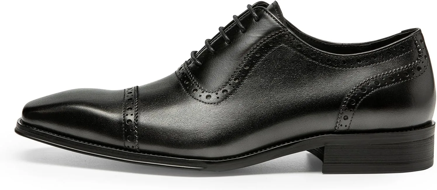Men's Dress Shoes Semi Brogue Oxford Business Casual Leather Shoes - Genuine Full Grain Leather, Comfortable Slip-Resistant Sole, Classic Wingtip Design for Men