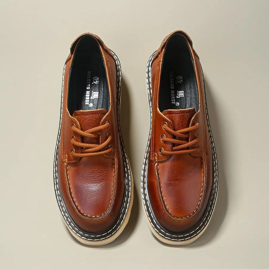 Men's Genuine Leather Lace Up Oxfords Comfort Wide Round Toe Non-Slip Dress Shoes for Business Office & Casual