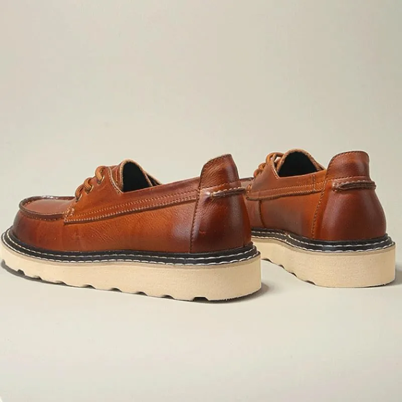 Men's Genuine Leather Lace Up Oxfords Comfort Wide Round Toe Non-Slip Dress Shoes for Business Office & Casual