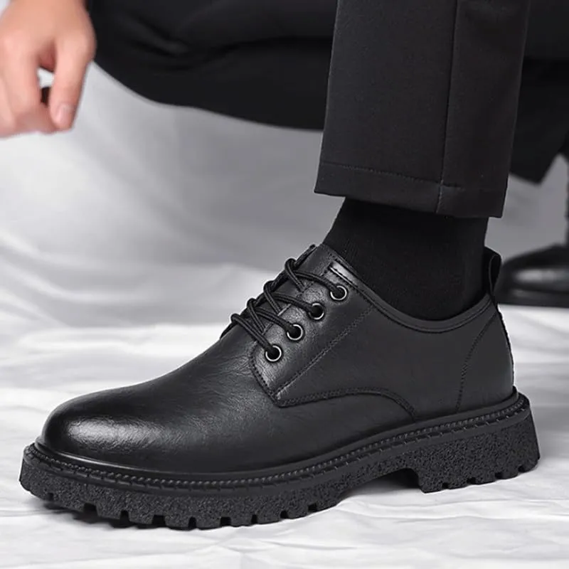 Men's Leather Platform Formal Derby Shoes Luxury Round Toe Lug Sole Lace Up Dress Shoes