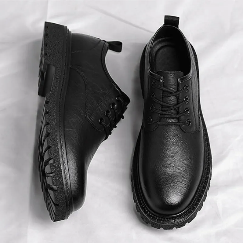 Men's Leather Platform Formal Derby Shoes Luxury Round Toe Lug Sole Lace Up Dress Shoes