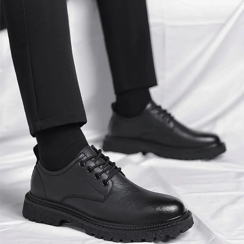 Men's Leather Platform Formal Derby Shoes Luxury Round Toe Lug Sole Lace Up Dress Shoes