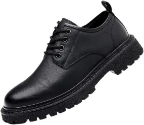 Men's Leather Platform Formal Derby Shoes Luxury Round Toe Lug Sole Lace Up Dress Shoes