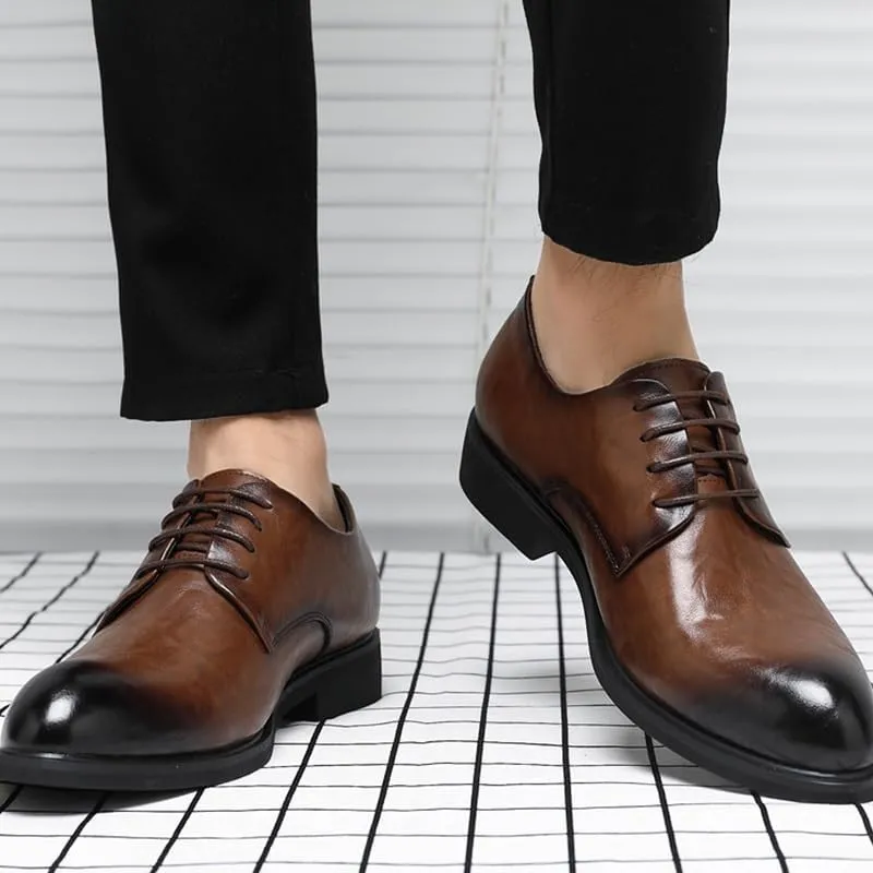 Men's Leather Retro Business Oxfords Mens Comfortable Formal Pointed Toe Dress Shoes Classic Lace Up Derby Shoes for Men
