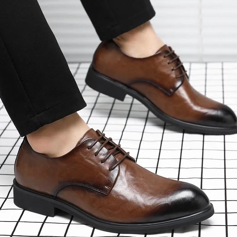 Men's Leather Retro Business Oxfords Mens Comfortable Formal Pointed Toe Dress Shoes Classic Lace Up Derby Shoes for Men
