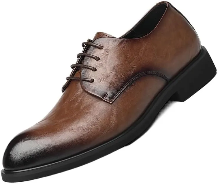Men's Leather Retro Business Oxfords Mens Comfortable Formal Pointed Toe Dress Shoes Classic Lace Up Derby Shoes for Men