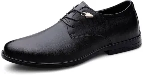 Men's Oxford Dress Shoes Pointed Toe Leather Lace Up Formal Business Shoes for Wedding Office Comfortable Shining Black