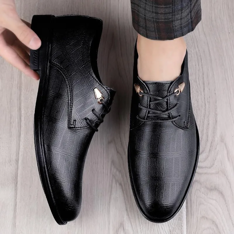 Men's Oxford Dress Shoes Pointed Toe Leather Lace Up Formal Business Shoes for Wedding Office Comfortable Shining Black