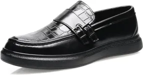 Men's PU Leather Croc-Embossed Double Monk Strap Loafers – Lightweight Slip-On, Flat Non-Slip Sole, Formal & Casual Driving Shoes