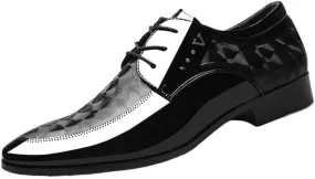 Mens Shiny Patent Leather Formal Oxfords Shoes Comfortable Non-Slip Softsole Walking Tuxedo Derby Shoes for Men