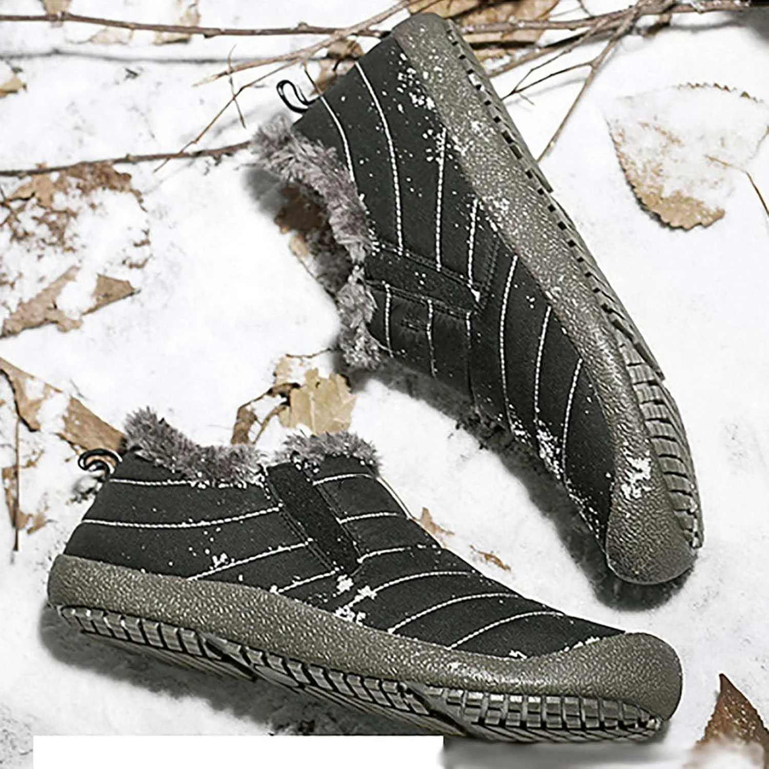 Men's Waterproof Warm Plush Lined Outdoor Snow Ankle Boots, Winter Boots Waterproof Snow Anti-Slip for Men and Women