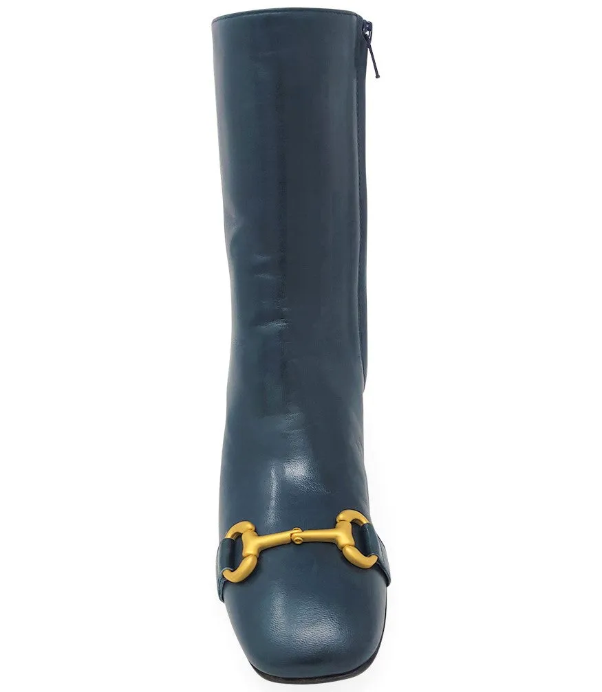 Navy Leather Back Stripe Boot
